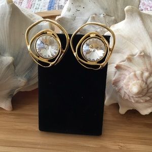 Vintage Gold Rhinestone Clip On Earrings. 1 1/2 “